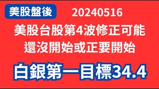 【美股盤後】20240516#美股台股第4波修正可能還沒開始或正要開始#白銀第一目標34.4#散裝航運BDRY看多不變等待突破壓力#原油等待站回年線#金羅斯黃金逼近第一個滿足點