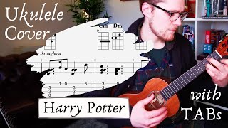 Harry Potter Ukulele Fingerstyle Cover with TABS on Screen