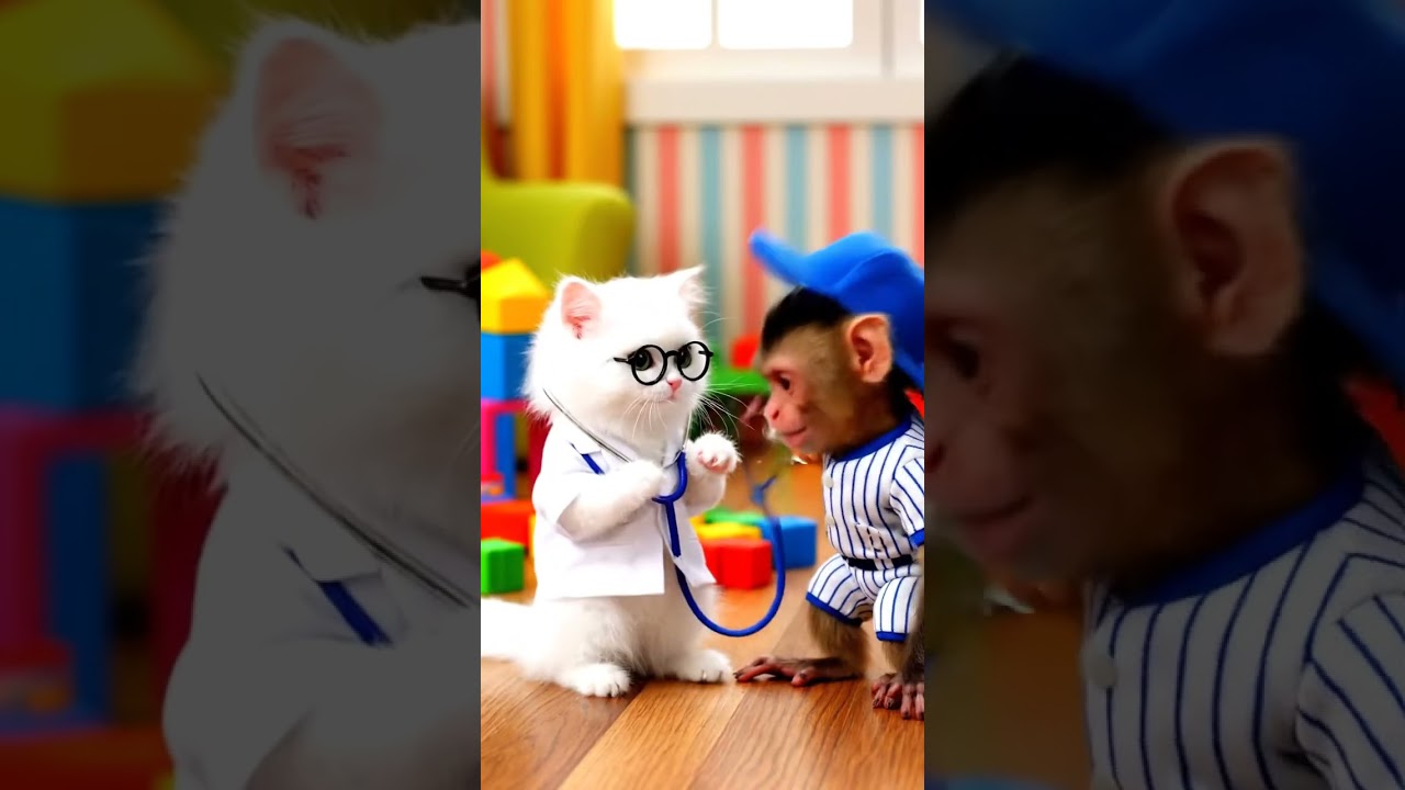 Funny Dr Meow vs Monkey | Cute Cat Doctor & Baseball Monkey Comedy Short 😂🐱🐵