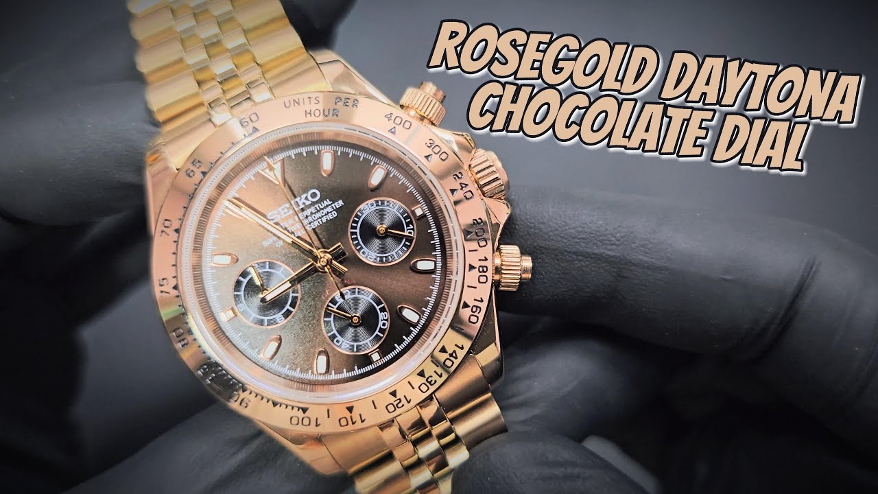 ♥️プレミアムモデル ゴールドシルバー The Ecstasy of Gold – Rosegold Chocolate Dial Daytona Seiko Mod on