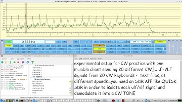 20 CW signals, each at a different ULF-VLF frequency to MUMBLE Channel INPUT - use SDR APP to listen