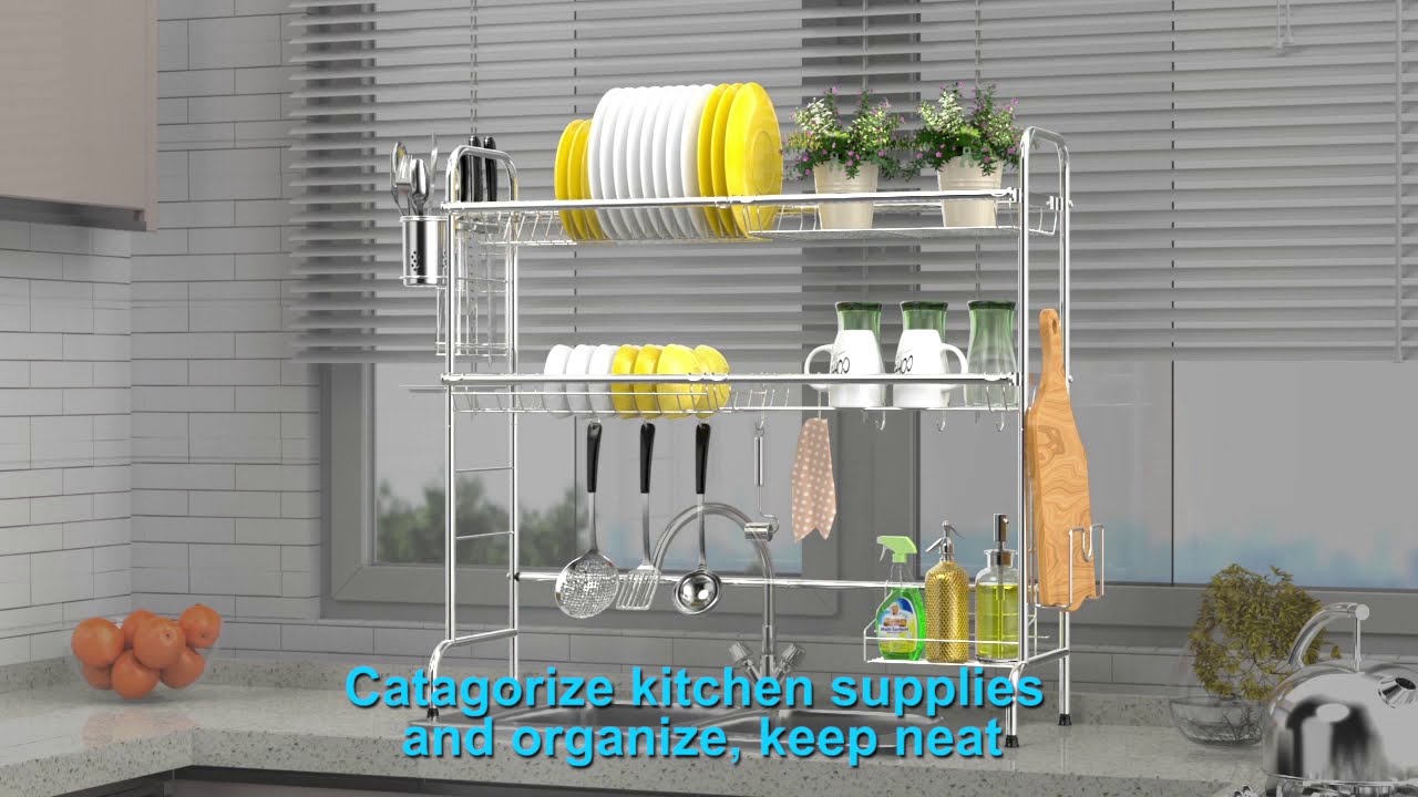 Wahopy Heavy Duty 2 Tier Dish Drying Rack with Drainboard for