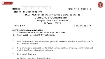 MSC MLS 3RD SEM BIOCHEMISTRY CLINICAL BIOCHEMISTRY 2ND JAN 2021 | PTU
