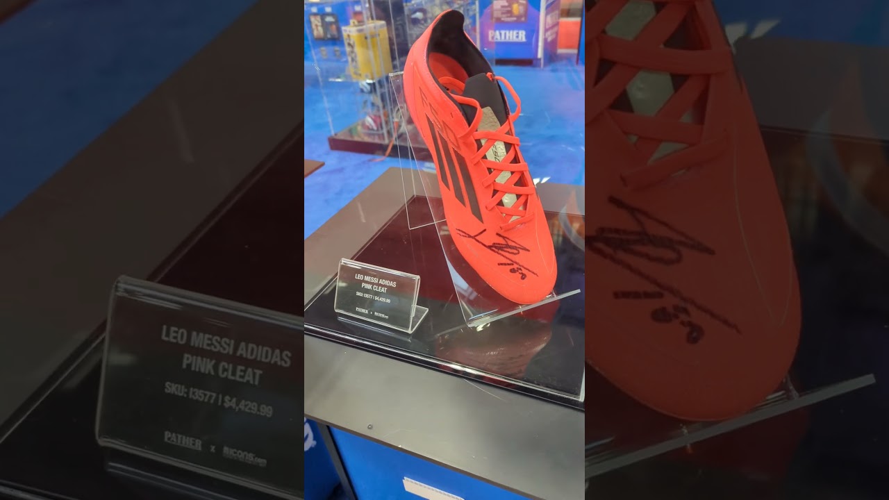 Messi autographed shoes at the sports expo in Toronto.