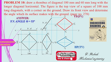 problem no.10, Projections of planes Solutions (Engineering drawing by N. D. Bhatt)