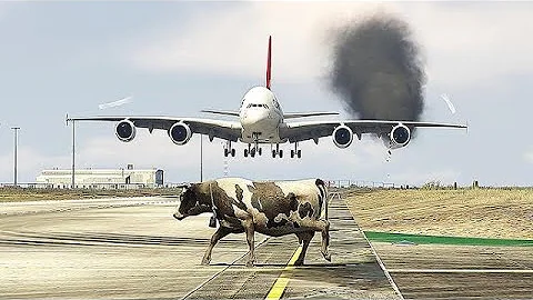 Cow Accidentally Came On Runway During Airplane Landing-Gta5