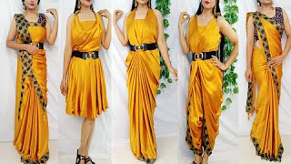 Drape your Saree in Western Style/no cutting no stiching/Western Style Saree wearing/Saree Dress