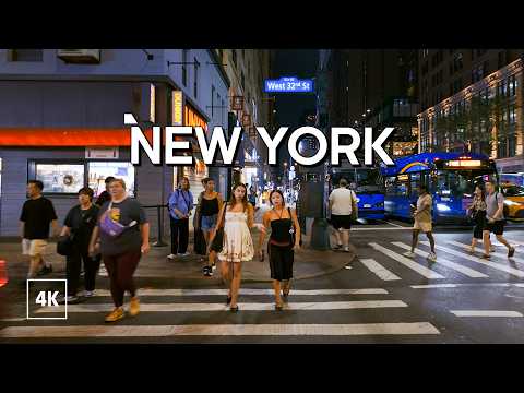 New York, الولايات المتحدة | جولة ليلية في المدينة 4K | 13 أغسطس 2026