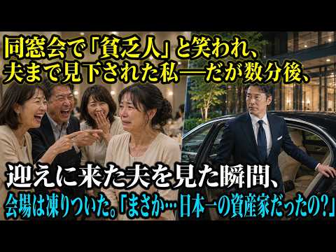 同窓会で「貧乏人」と笑われ、夫まで見下された私―だが数分後、迎えに来た夫を見た瞬間、会場は凍りついた。「まさか…日本一の資産家だったの？」
