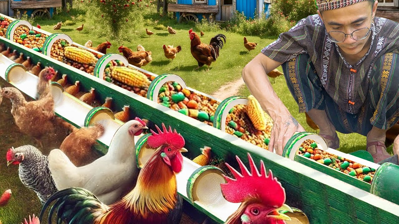 Make a super long feeding trough for chickens - YouTube