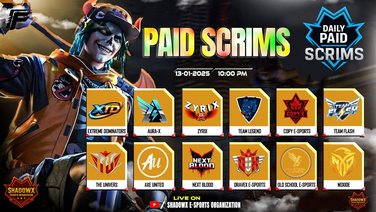 [ 🔴LIVE ] PAID SCRIMS || PAID SCRIMS EVERY NIGHT 11 PM || FREE FIRE || SHADOWX E-SPORTS ORGANIZATION