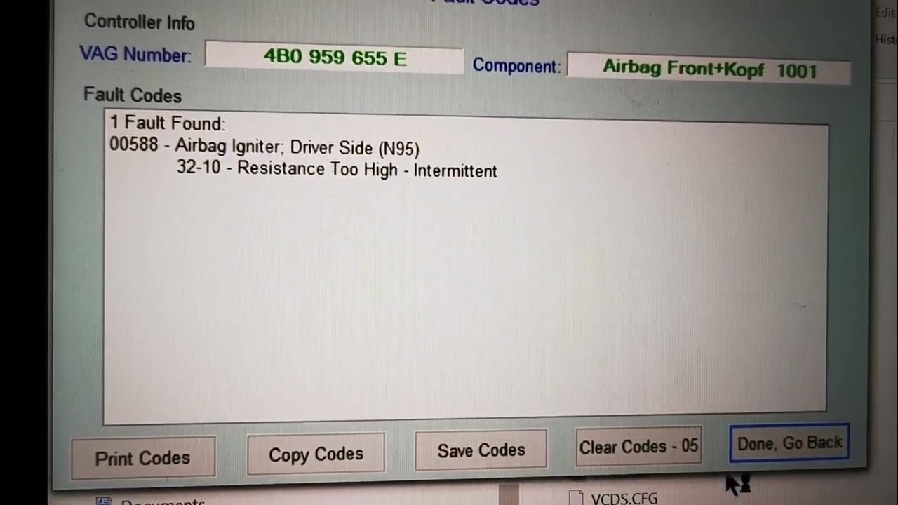 00588 Airbag igniter driver side (N95) resistance too high YouTube
