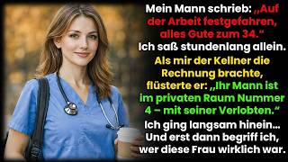 Er schrieb; Fest auf Arbeit  Der Kellner; Er sitzt an Tisch 4 – mit seiner Verlobten