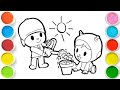 Cute Pocoyo drawing for kids, let's draw, painting and Coloring drawing for kids and toddlers, 🚸🎨