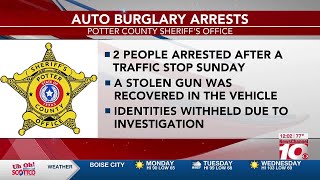 Potter County officials arrest burglary suspects after traffic stop on Sunday