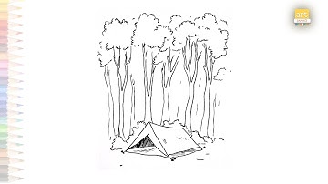 Camping tent in forest drawing video | Tent drawings | How to draw Camping tent step by step