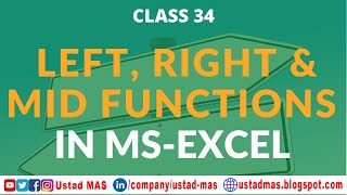 Left Right Mid Function In Excel In Urdu/Hindi | MS Excel Formulas | -Class 34-