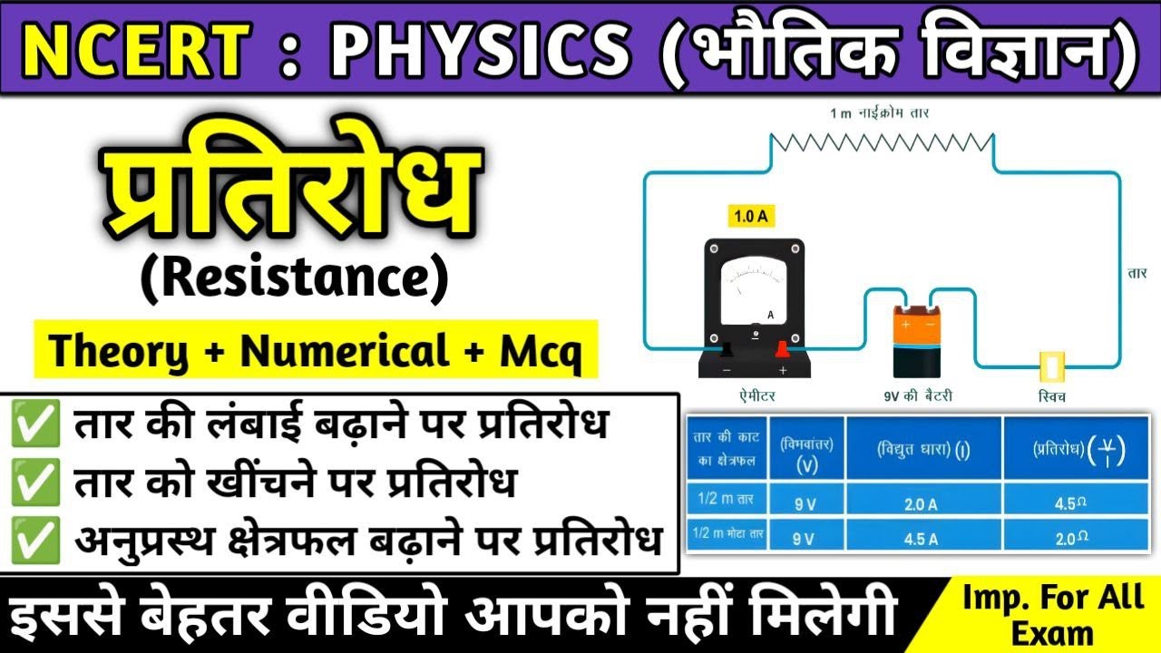 प्रतिरोध (Resistance) | तार के प्रतिरोध वाले प्रश्न | vidyut pratirodh |