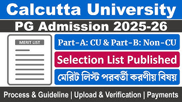 Calcutta University PG Admission 2025-26: Selection Merit List, Documents Upload & Take Admission
