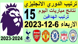 ترتيب الدوري الانجليزي وترتيب الهدافين الجولة 15 اليوم الاربعاء 6-12-2023 - نتائج مباريات اليوم