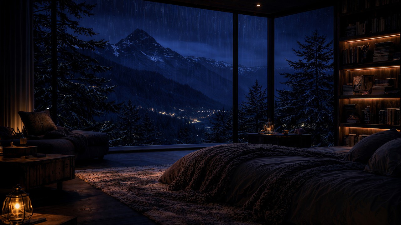 Stormy Rain by the Mountain Window 🌧️ | Warm Cozy Room Sounds for Sleep ...