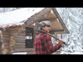Stuck Alone in Snow Storm Overnight | Building Log Cabin