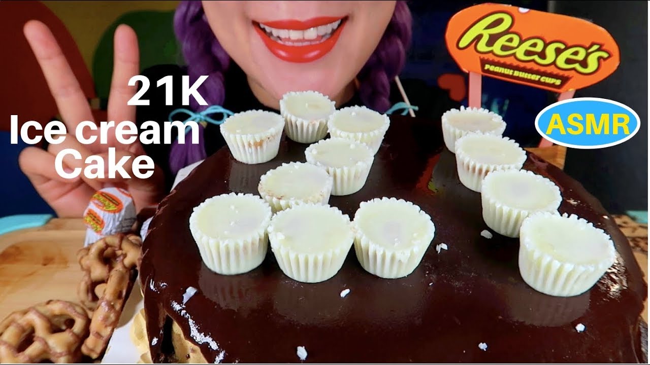 ASMR [21K] 리세스 땅콩버터 아이스크림케익 리얼사운드 먹방 |Reese’s ICE CREAM CAKE EATING SOUND| CURIE.ASMR