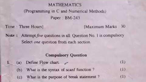 Programming in C And Numerical Methods (Math) Question paper 4th SEM kuk