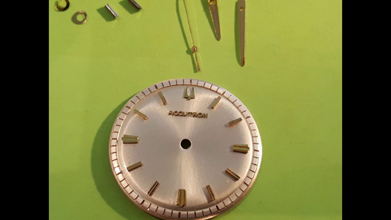 Accutron 214 silver and gold watch dial with hands spacer & hold down nuts