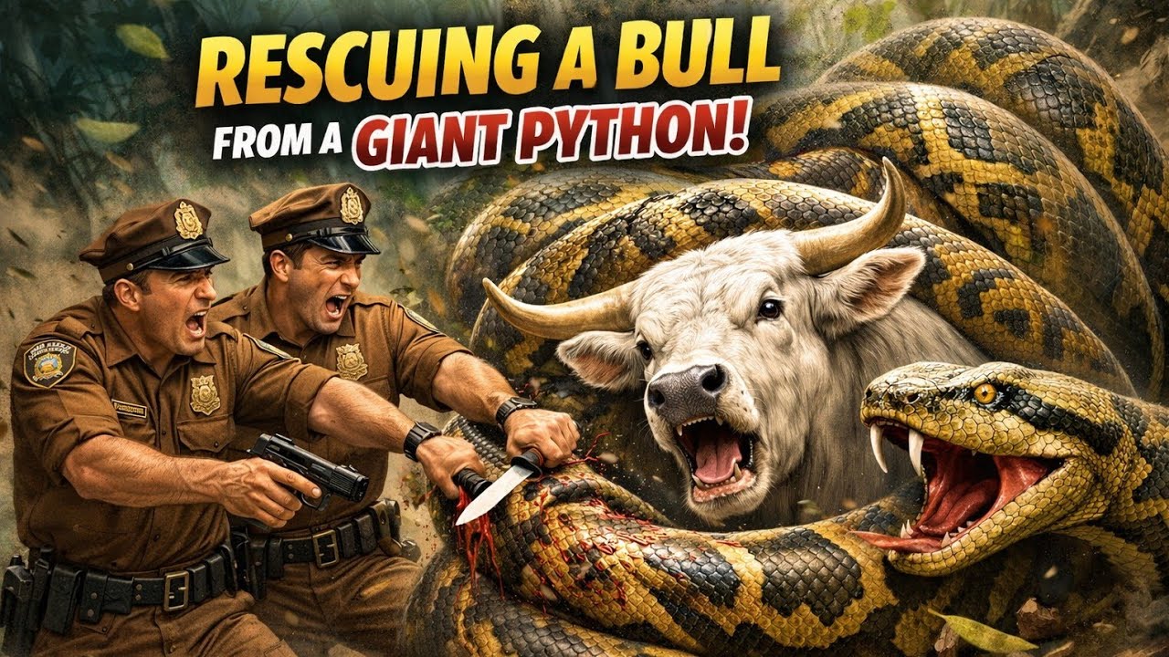 Heroic Rescue Team Saves Brave bull from a Mutant Python Attack in the Open Grasslands 🐄🐍