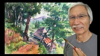 [ Eng sub ]  How to paint Mountain Village | Watercolor Tips 水彩画の基本〜山村の風景を描くコツ