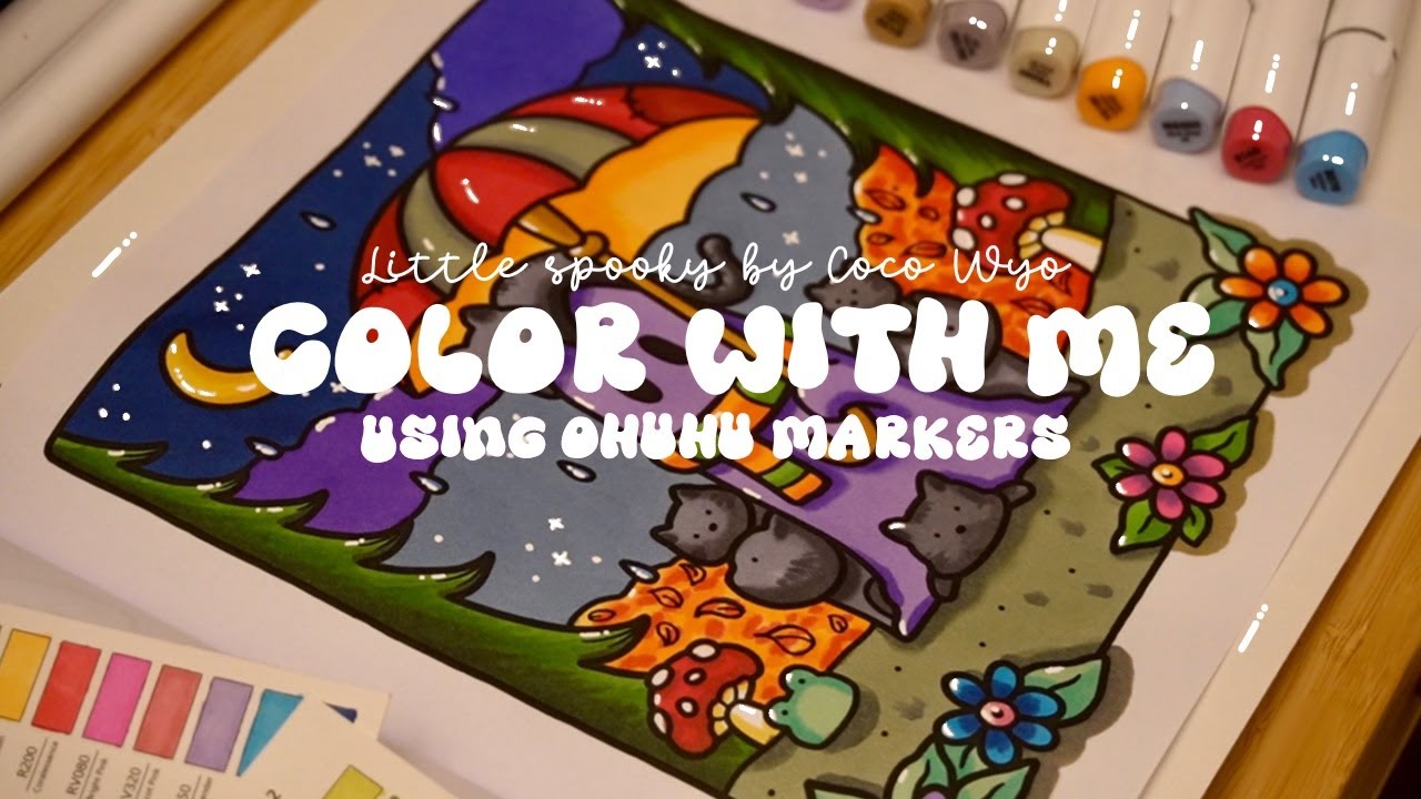 Color with me (ASMR) ☔👻 'Little Spooky' by Coco Wyo using Ohuhu markers 🌱✏️ #adultcoloring #asmr