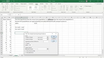 Two sample t-test with unequal variances in excel