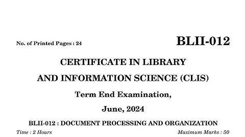 blii 012 previous year question paper june 2024 | blii 012 IGNOU CLIS PYQs #clis #ignou  answer key