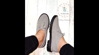 How to make crochet shoes by dina mohamed .. طريقة عمل كوتشي كروشيه خروج شيك جدااا