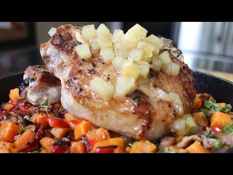Sweet Potato Hash with Pork Chops and Apple Butter