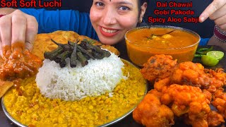 Eating Dal Chawal, Spicy🔥 Tandoori Gobi Pakoda, Aloo Ki Sabji, Puri | Indian Veg Food Mukbang Show