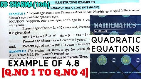 RD SHARMA CLASS 10 QUADRATIC EQUATIONS EXAMPLE OF EX- 4.8[Q.NO 1 TO 4] MATH FEAR | CHAPTER 4 |CBSE