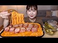 통베이컨을 올린 불닭크림파스타 통피클 먹방 Spicy cream sauce pasta with bacon mukbang Eating sound