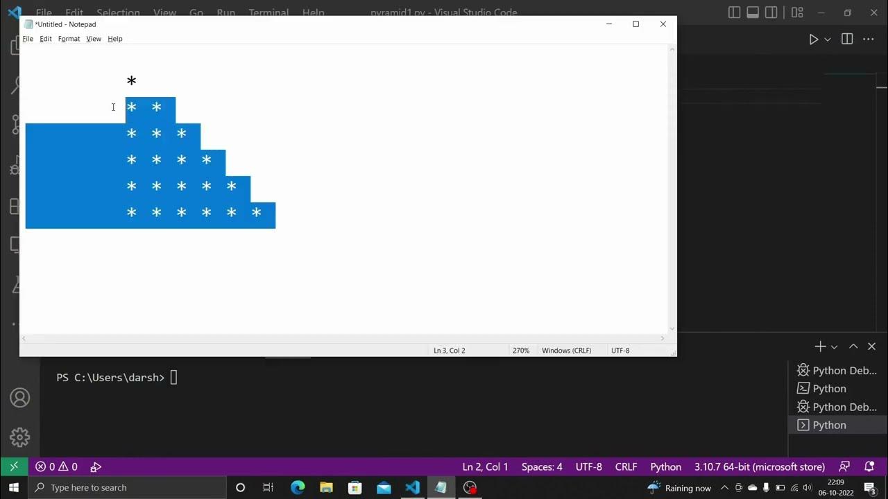 python pyramid 1 #dkcoder #python - YouTube