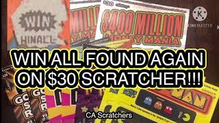 BIG WIN! WIN ALL FOUND AGAIN ON $30 SCRATCHER!!! CA Scratchers #HSLchallenge