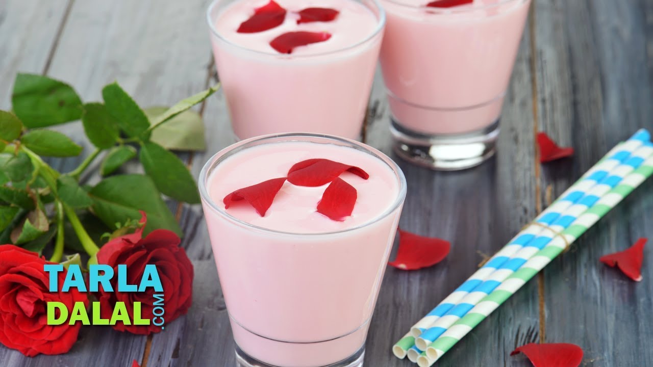 Rose Lassi, Sweet Rose Lassi by Tarla Dalal