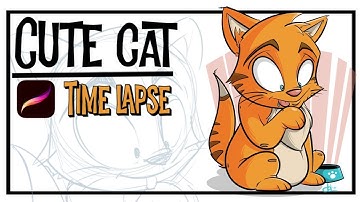 Cartoon Cat Time Lapse Drawing || Procreate