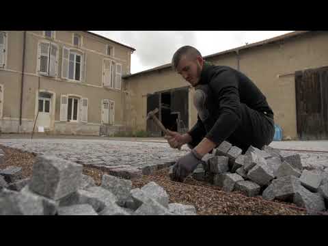 Pose de pavés granit gris, travaux de pavage