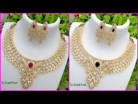 New Arrival 1 Gram Gold Cz Necklace Sets And Cz Matte Finish Jhumkas With Price