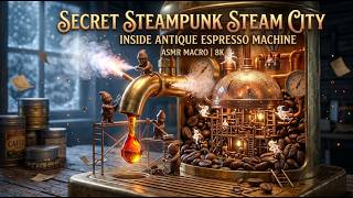The Secret Steampunk Steam City Inside an Antique Espresso Machine ☕ (ASMR Macro)
