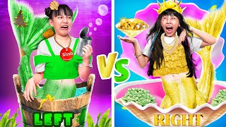 Left Or Right? Rich Kid Vs Poor Kid At Mermaid Makeover Challenge! - Funny Stories About Baby Doll