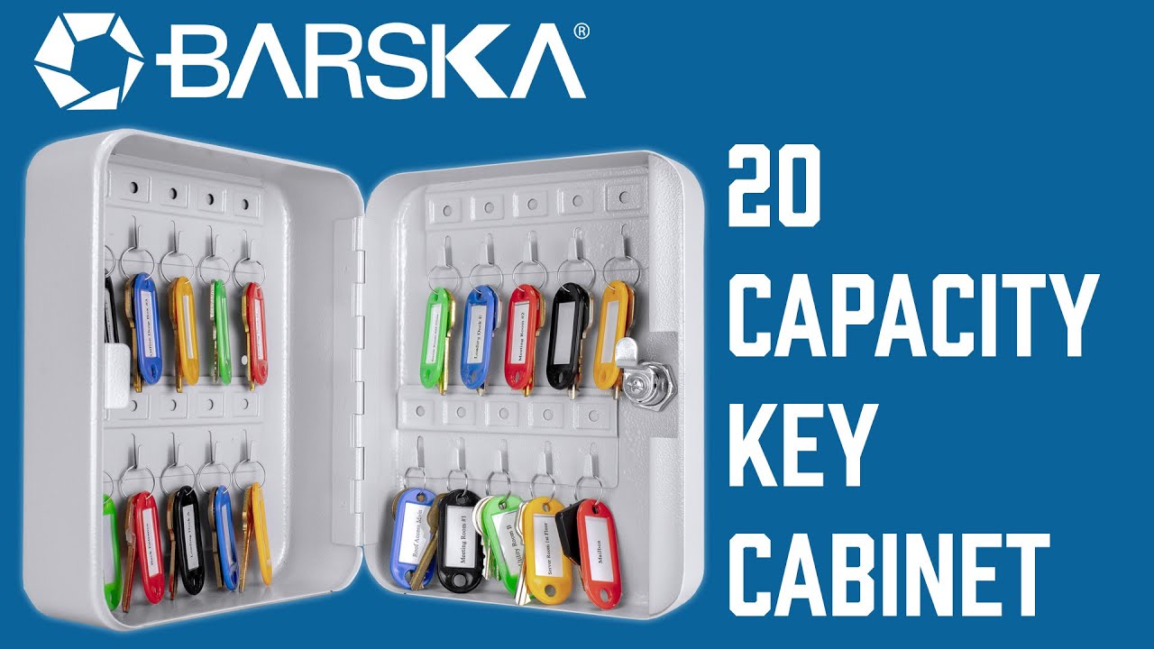 20 Capacity Fixed Position Key Cabinet with Key Lock, Grey