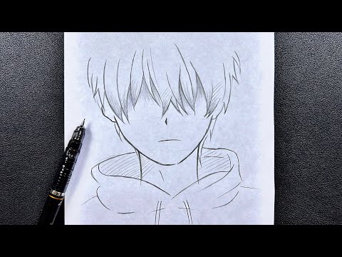Easy anime sketch | how to draw a boy wearing a hoodie step-by-step