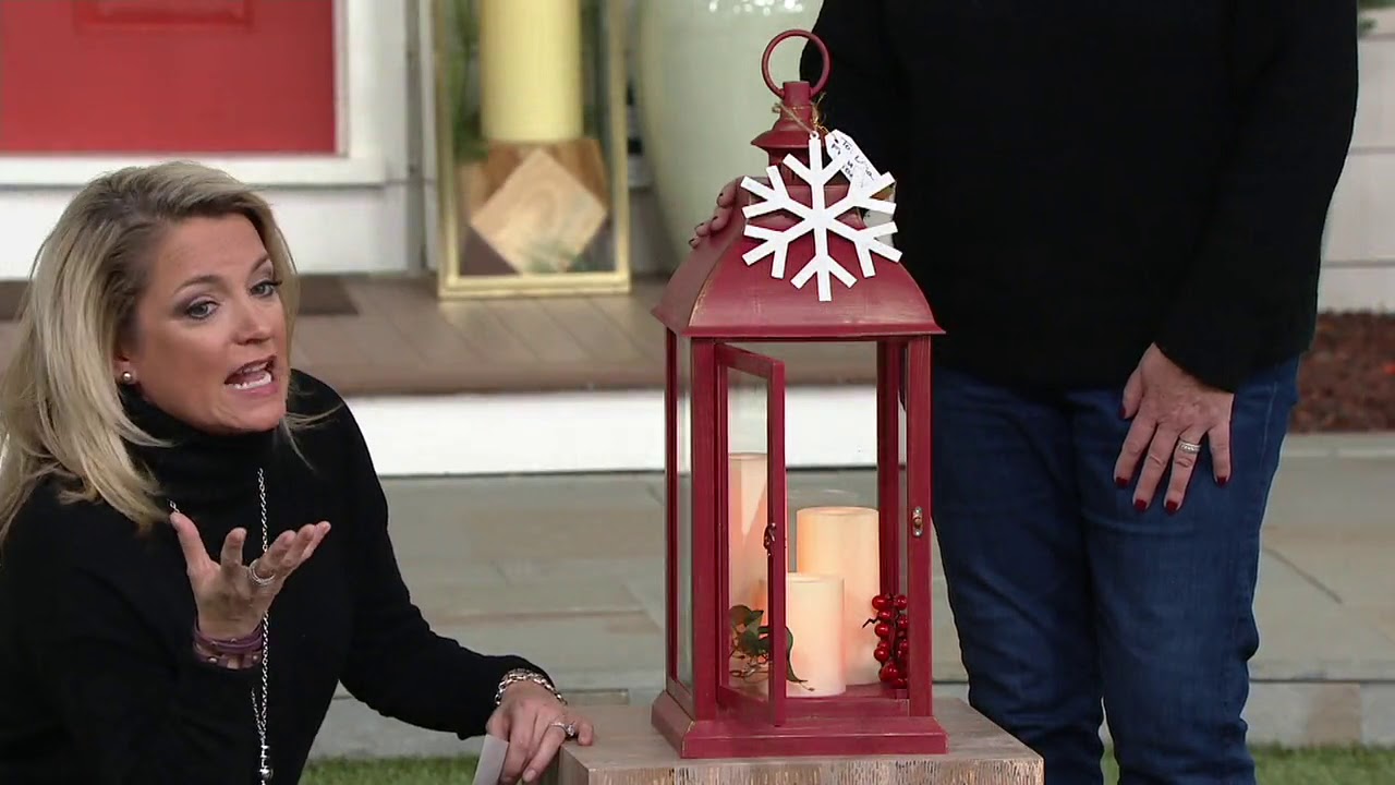 Candle Impressions 23" Large Indoor/ Outdoor Lantern with 3 Candles on